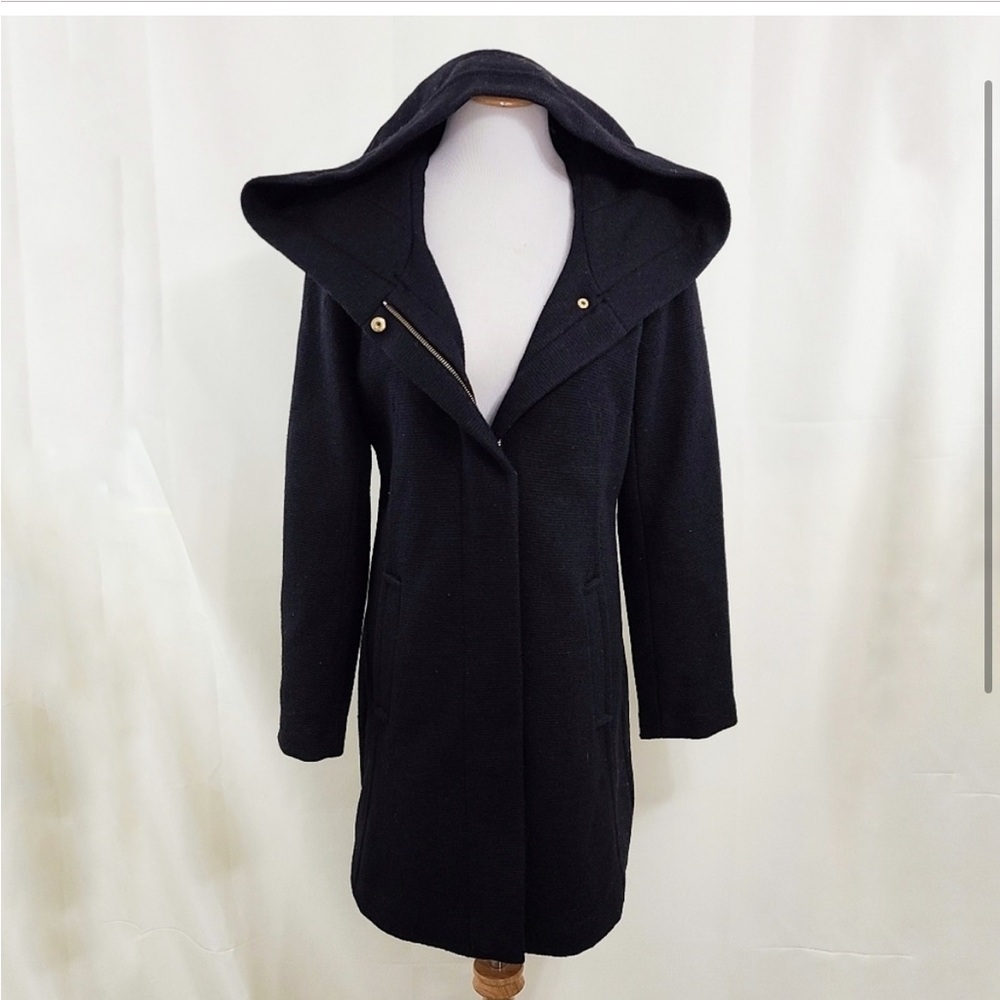 Cole Haan Signature hooded black wool car coat size 6